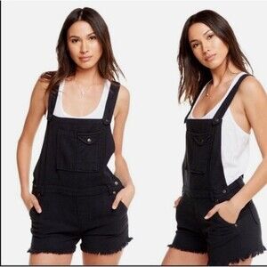 Chaser Black Y2K Denim Short Overalls Shorteralls  Size S‎ NWT